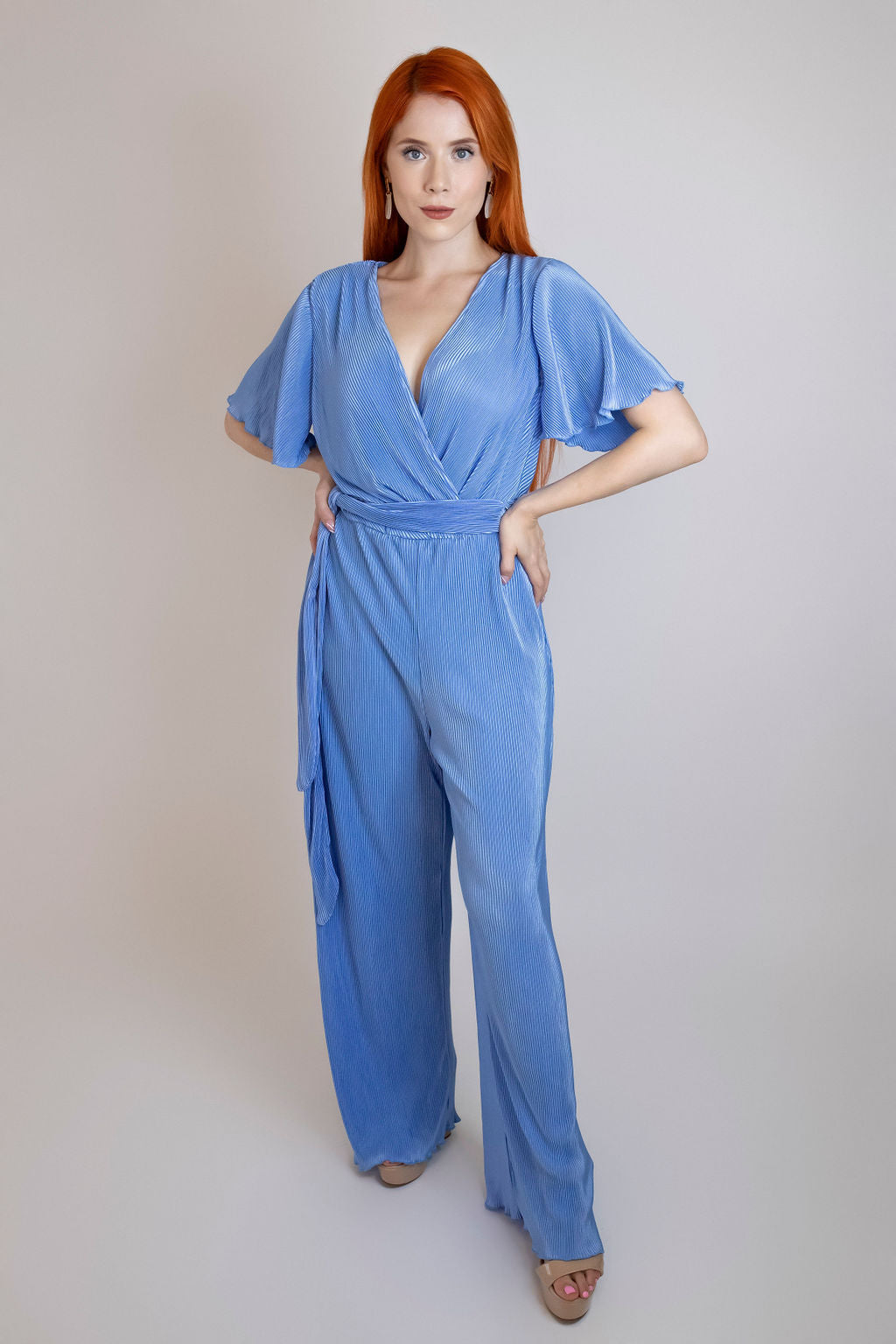 PLATED WOVEN JUMPSUIT